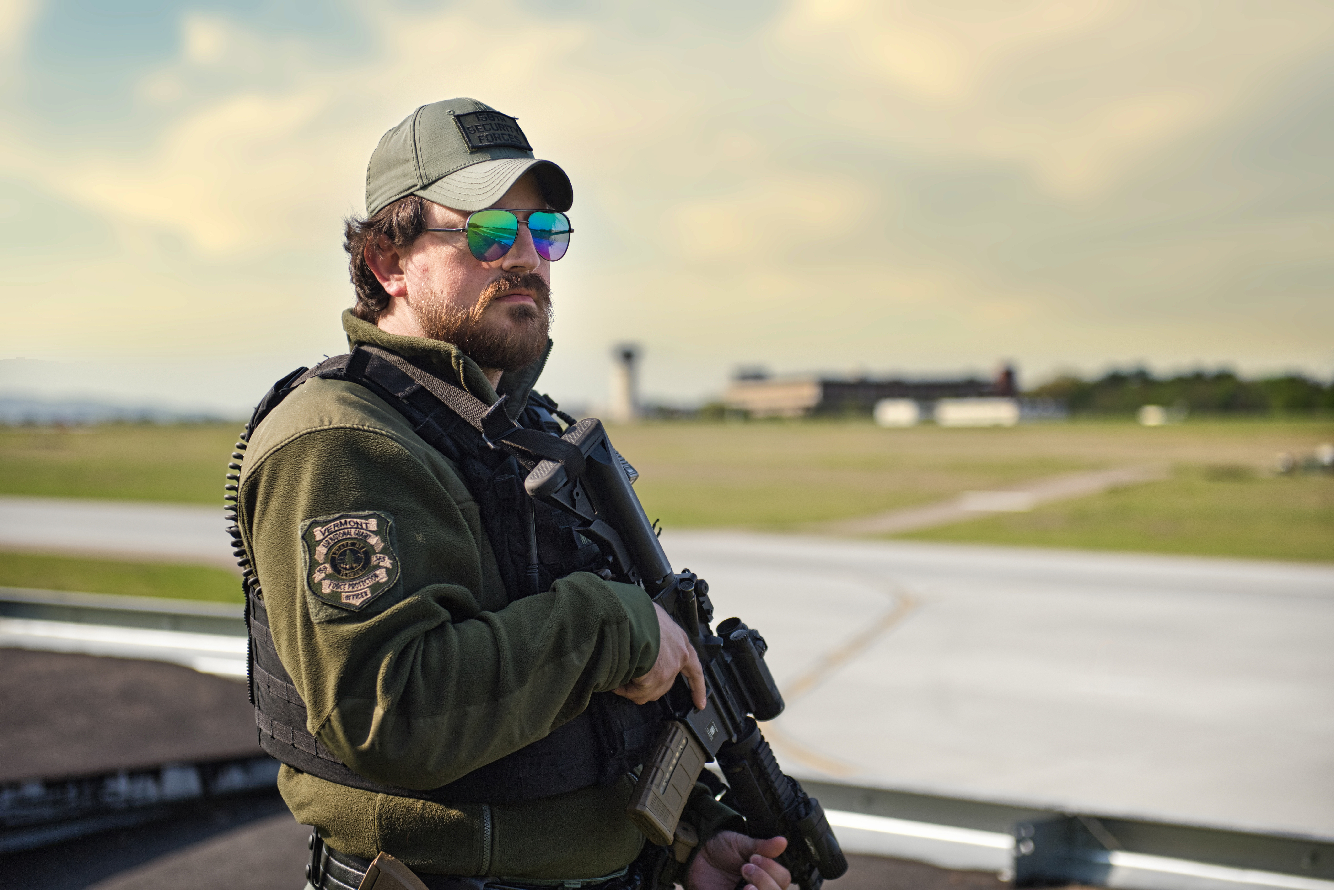 Force Protection officer by plane